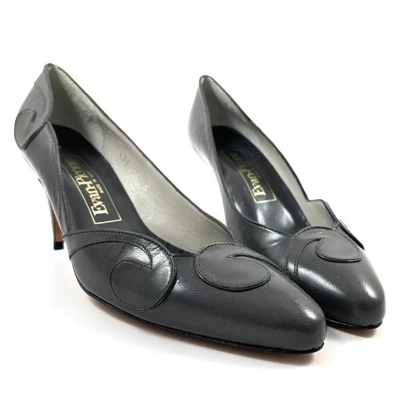 1970's EVAN PICONE gray leather swirl unique high heel pumps - Picture 7 of 15